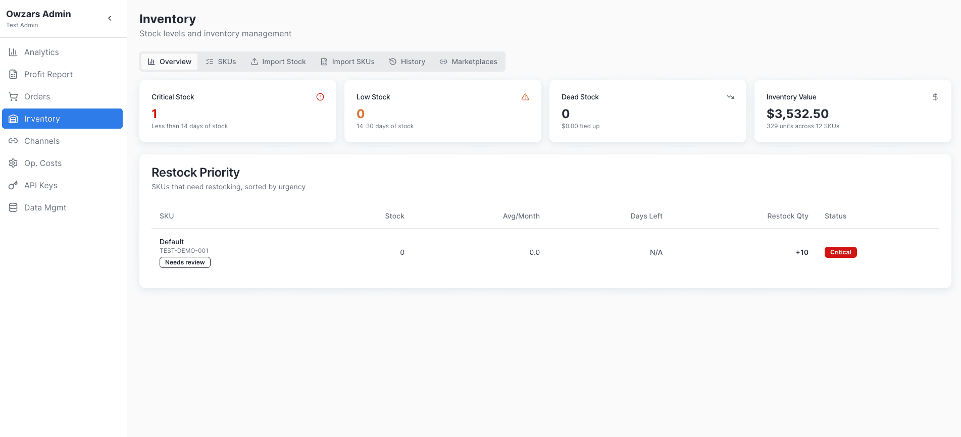 Stock Owl Inventory Dashboard